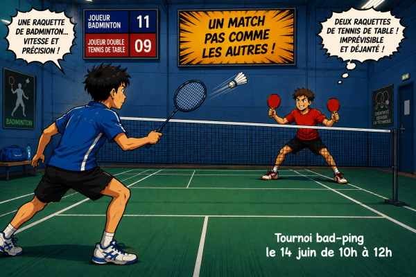Tournoi badminton-ping 14 juin de 10h à 12h