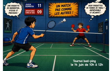 Tournoi badminton-ping 14 juin de 10h à 12h